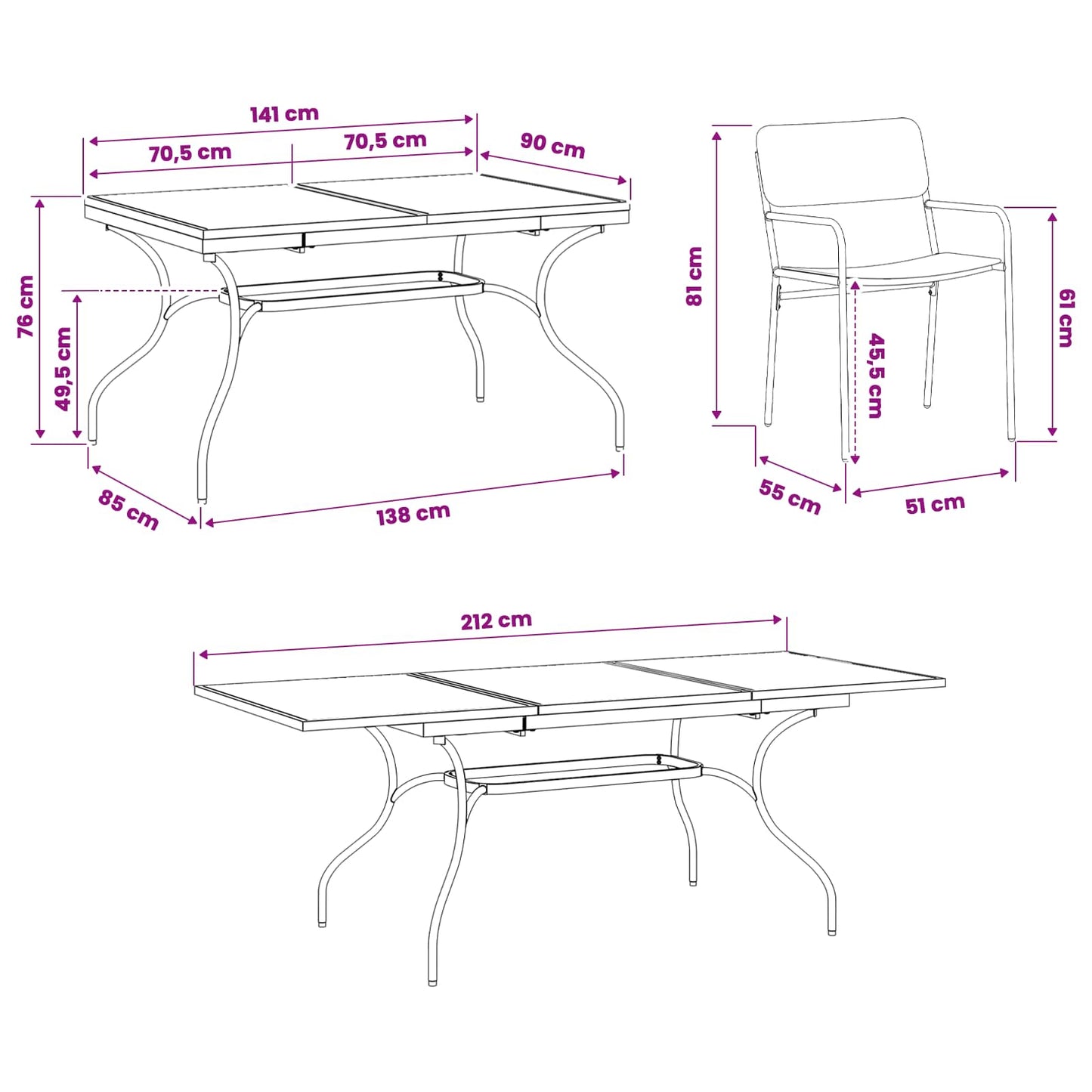 Garden Dining Set 7 pcs Anthracite Steel