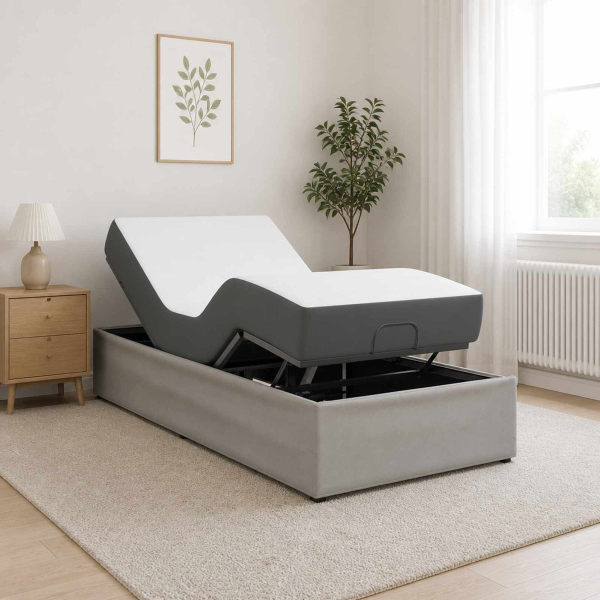 Electric Adjustable Bed Frame Light Grey 200 x 90 x 33.5 cm