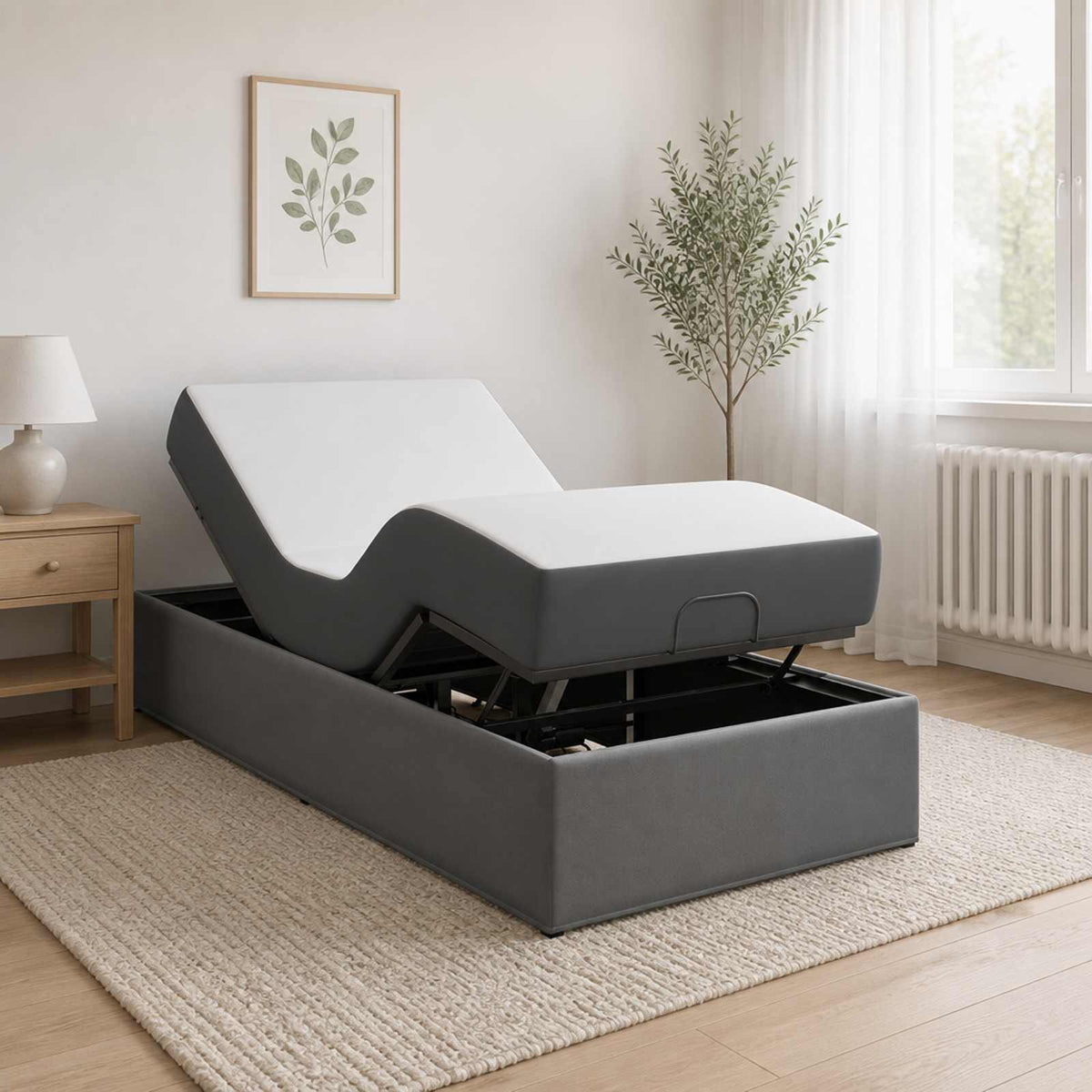 Electric Adjustable Bed Frame Dark Grey 200 x 90 x 33.5 cm