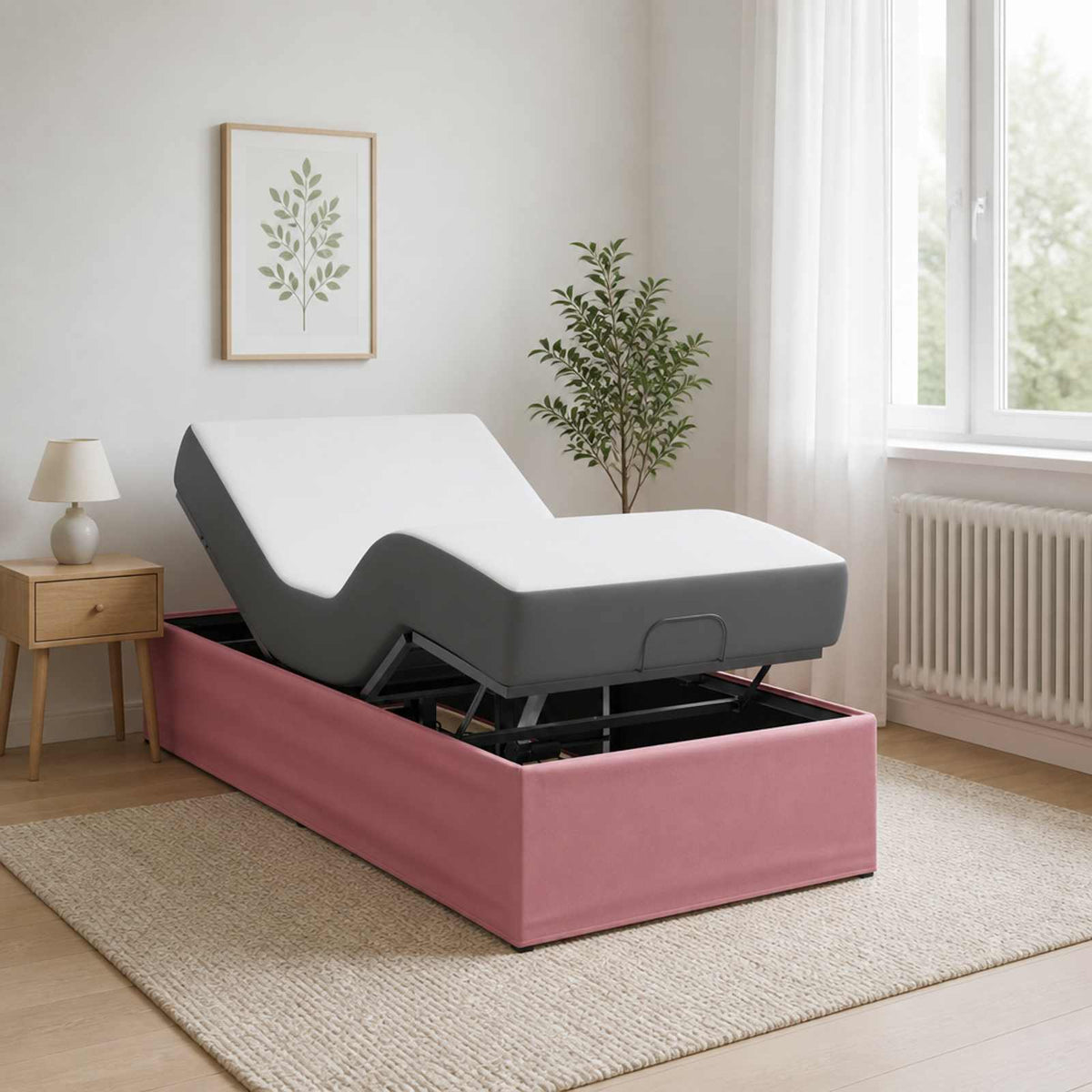 Electric Adjustable Bed Frame Pink 200 x 90 x 33.5 cm Steel