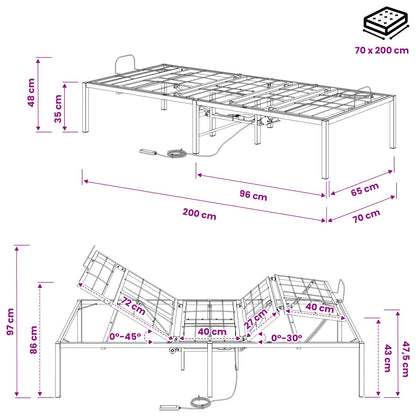 Electric Adjustable Bed Frame Black 200 x 70 x 33.5 cm Steel