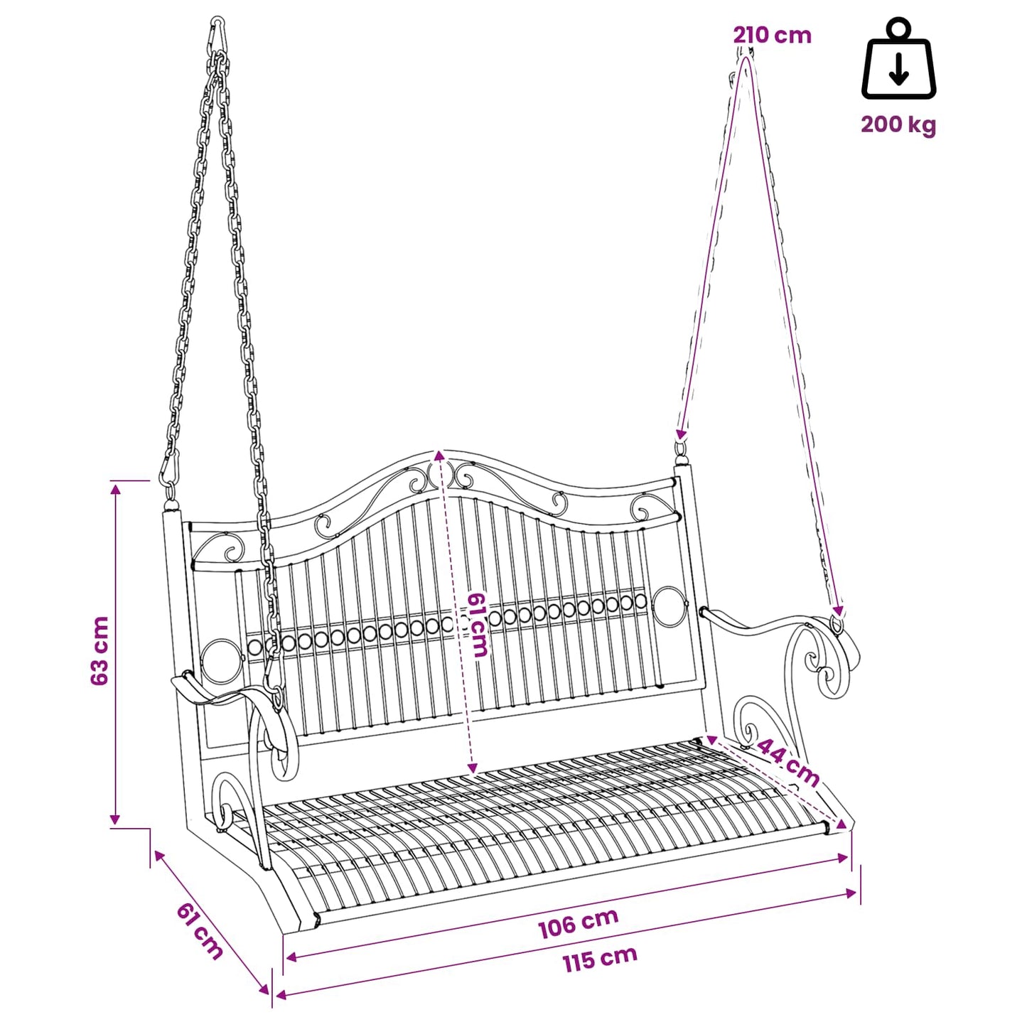 Swing Bench Steel 115 x 61 x 63 cm Antique White