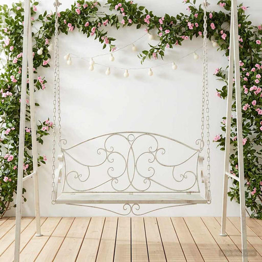 Swing Bench Steel 110 x 52.5 x 47 cm Antique White