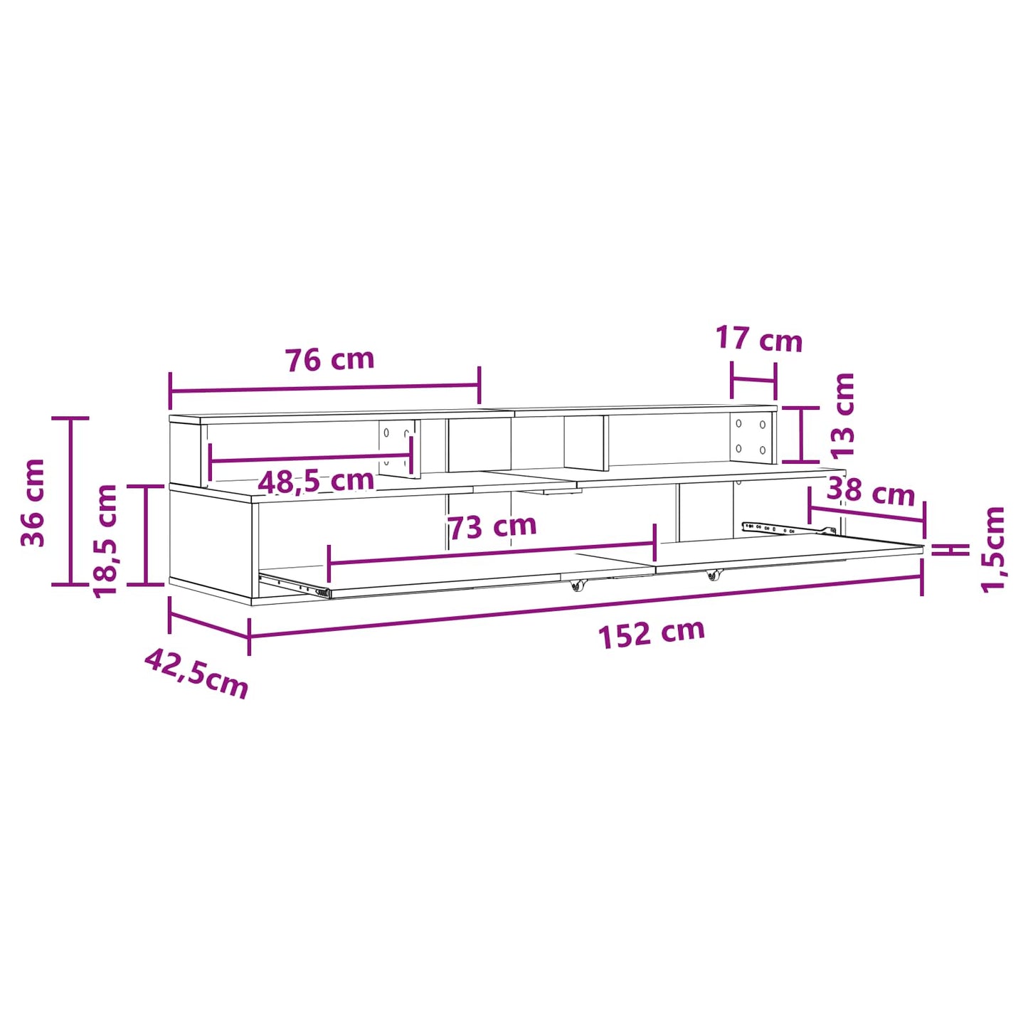 Studio Desk Black Oak 152 x 42.5 x 36 cm Engineered Wood