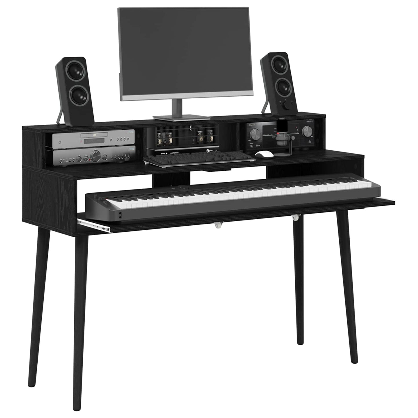 Studio Desk Black Oak 130 x 42.5 x 36 cm Engineered Wood