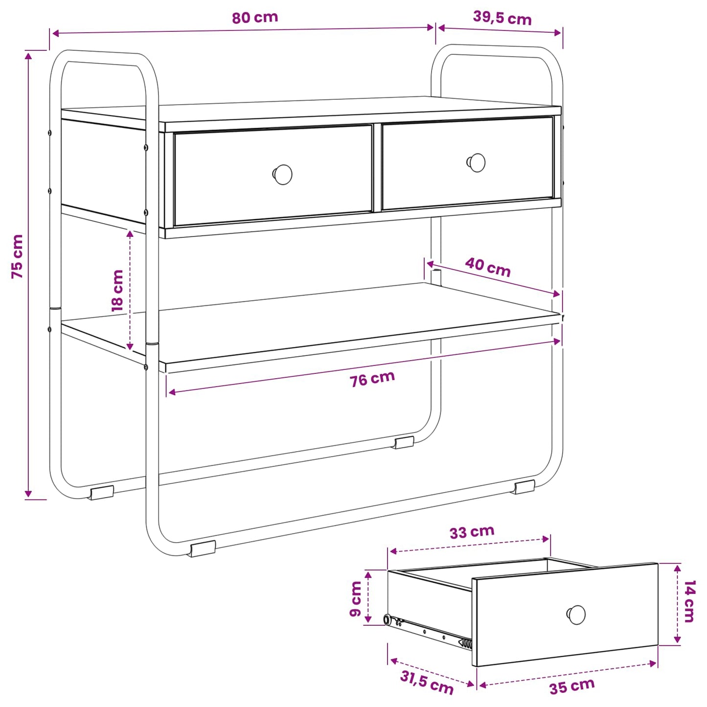 Console Table Black Oak 80 x 40 x 75 cm Engineered Wood