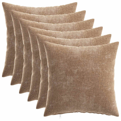 Cushion Cover 6 pcs HEERLEN Brown 30 x 30 cm Chenille Fabric