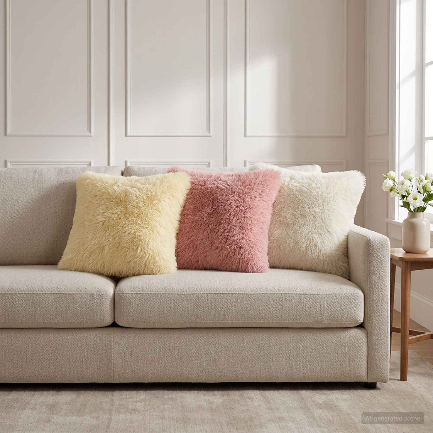 Cushion Cover 6 pcs HEERLEN Cream 35 x 35 cm PV Fleece