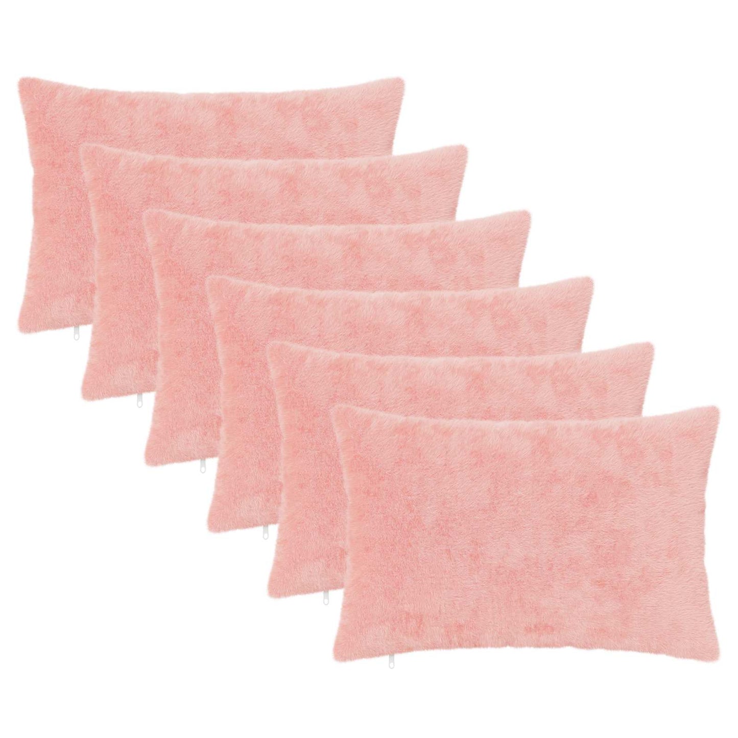 Cushion Cover 6 pcs HEERLEN Pink 30 x 50 cm Faux Rabbit Fur