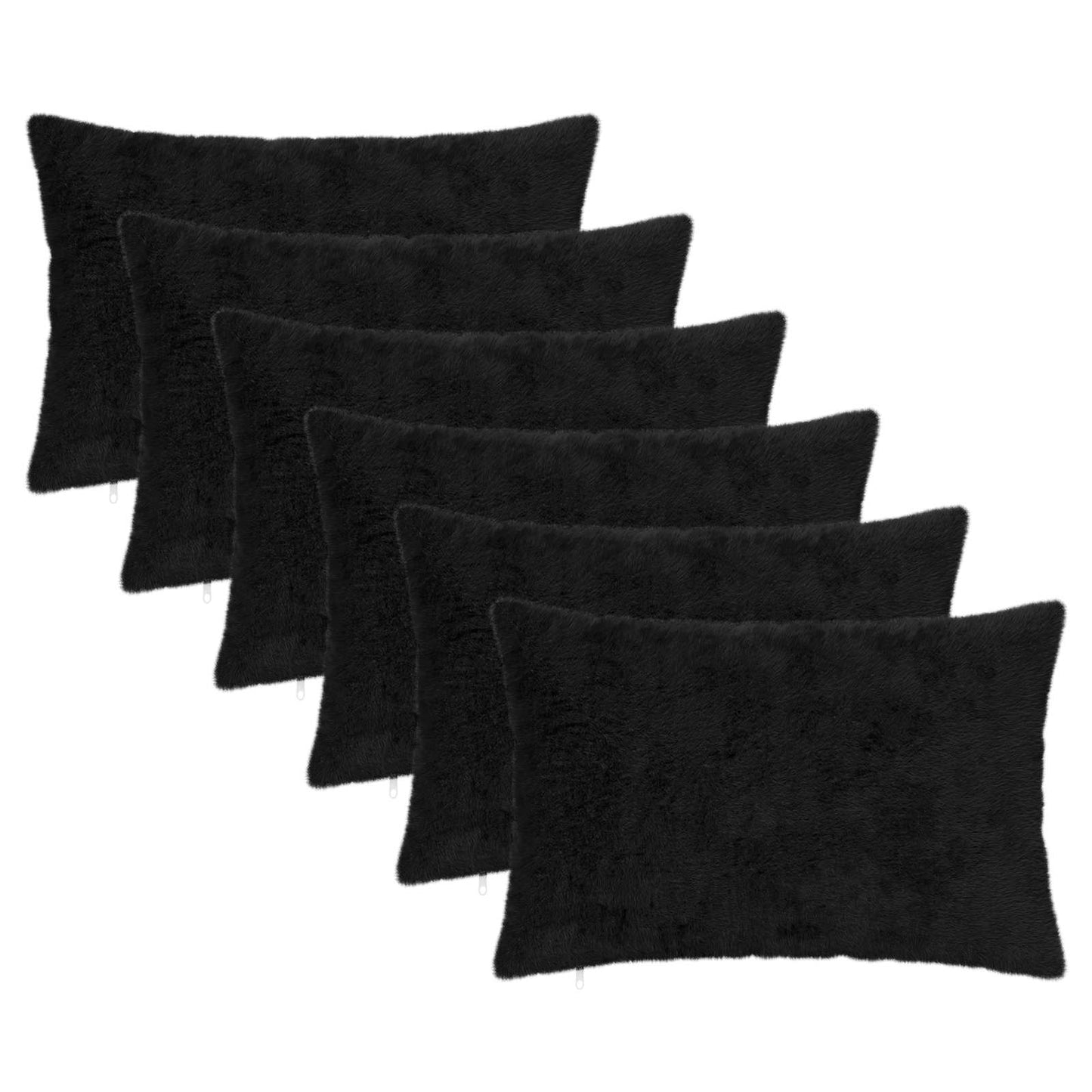 Cushion Cover 6 pcs HEERLEN Black 30 x 50 cm Faux Rabbit Fur
