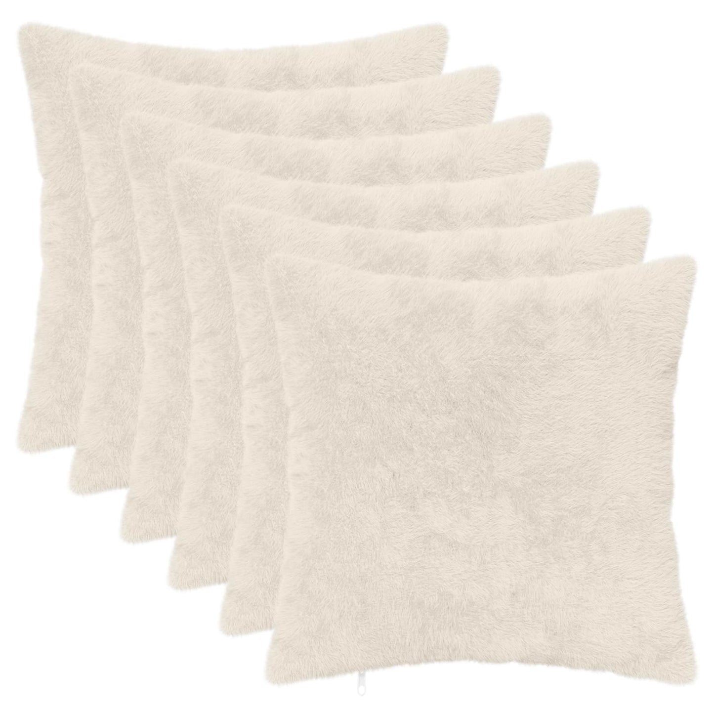 Cushion Cover 6 pcs HEERLEN White 40 x 40 cm Faux Rabbit Fur