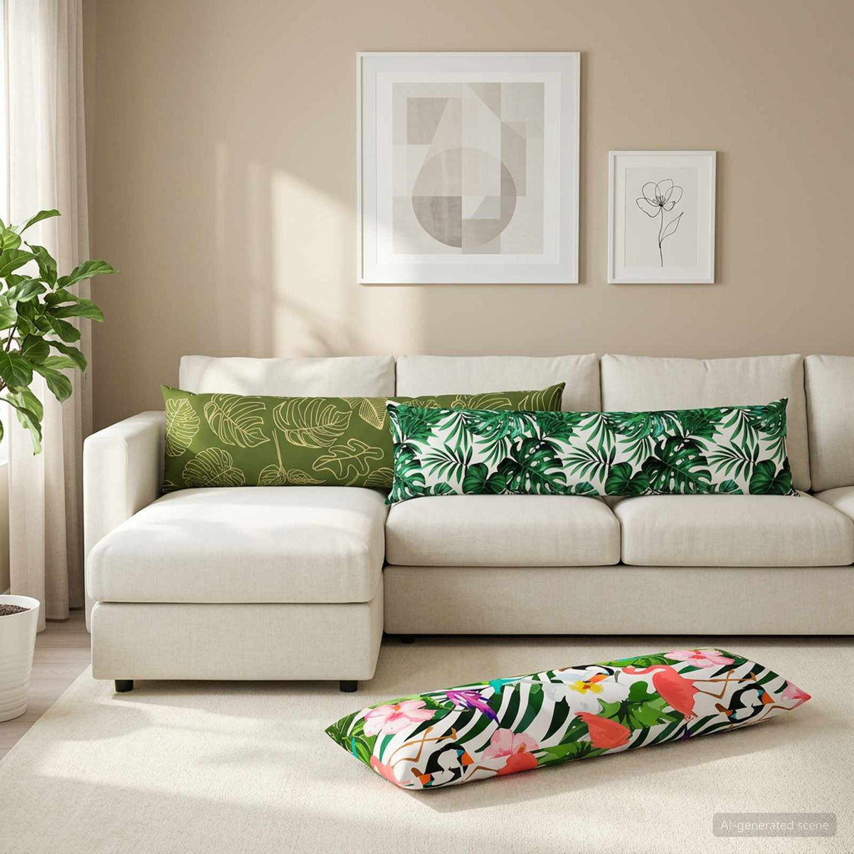 Cushion with Pillow HEERLEN 2 pcs Leaf Pattern Polyester
