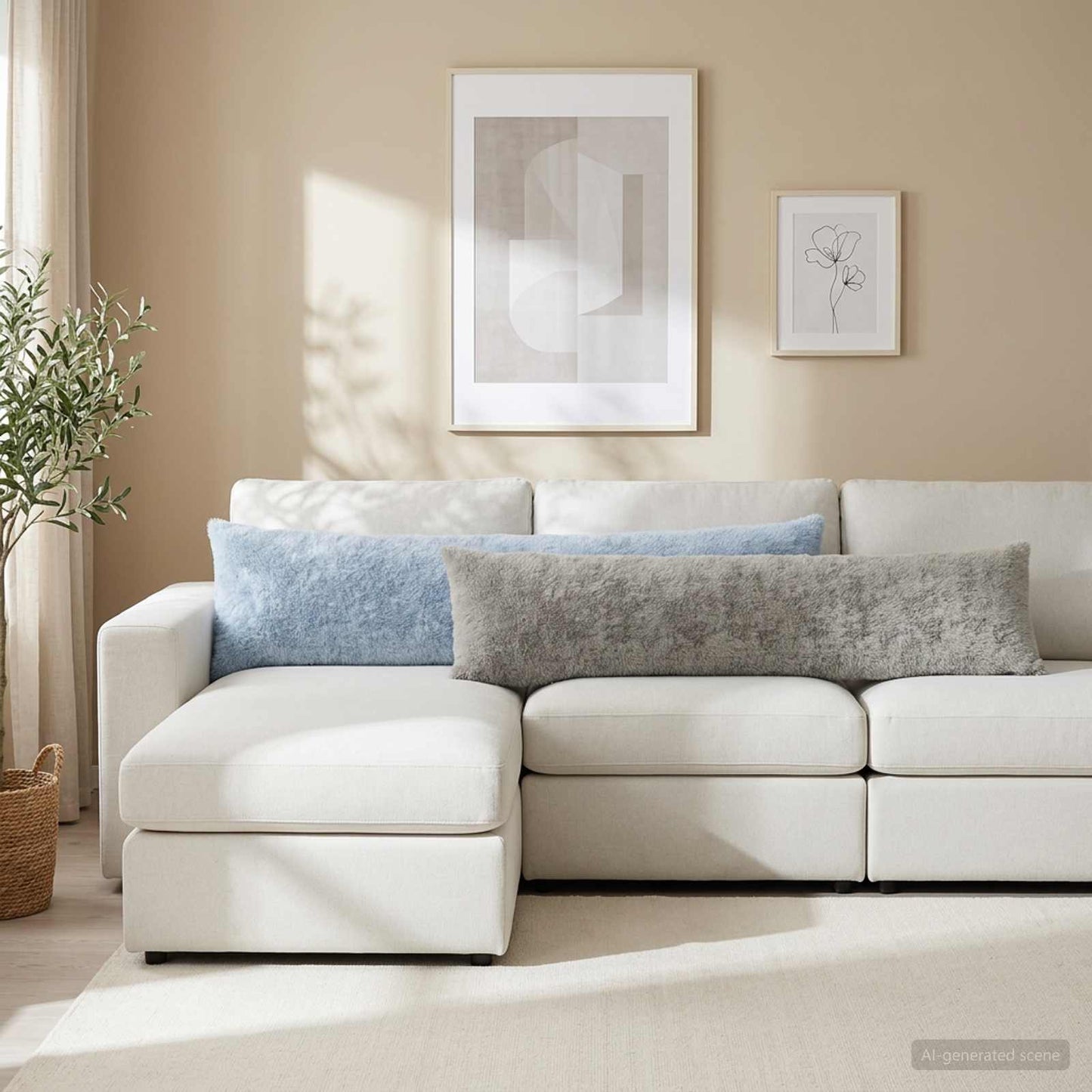 Cushion Cover HEERLEN Light Grey 40 x 145 cm Faux Rabbit Fur