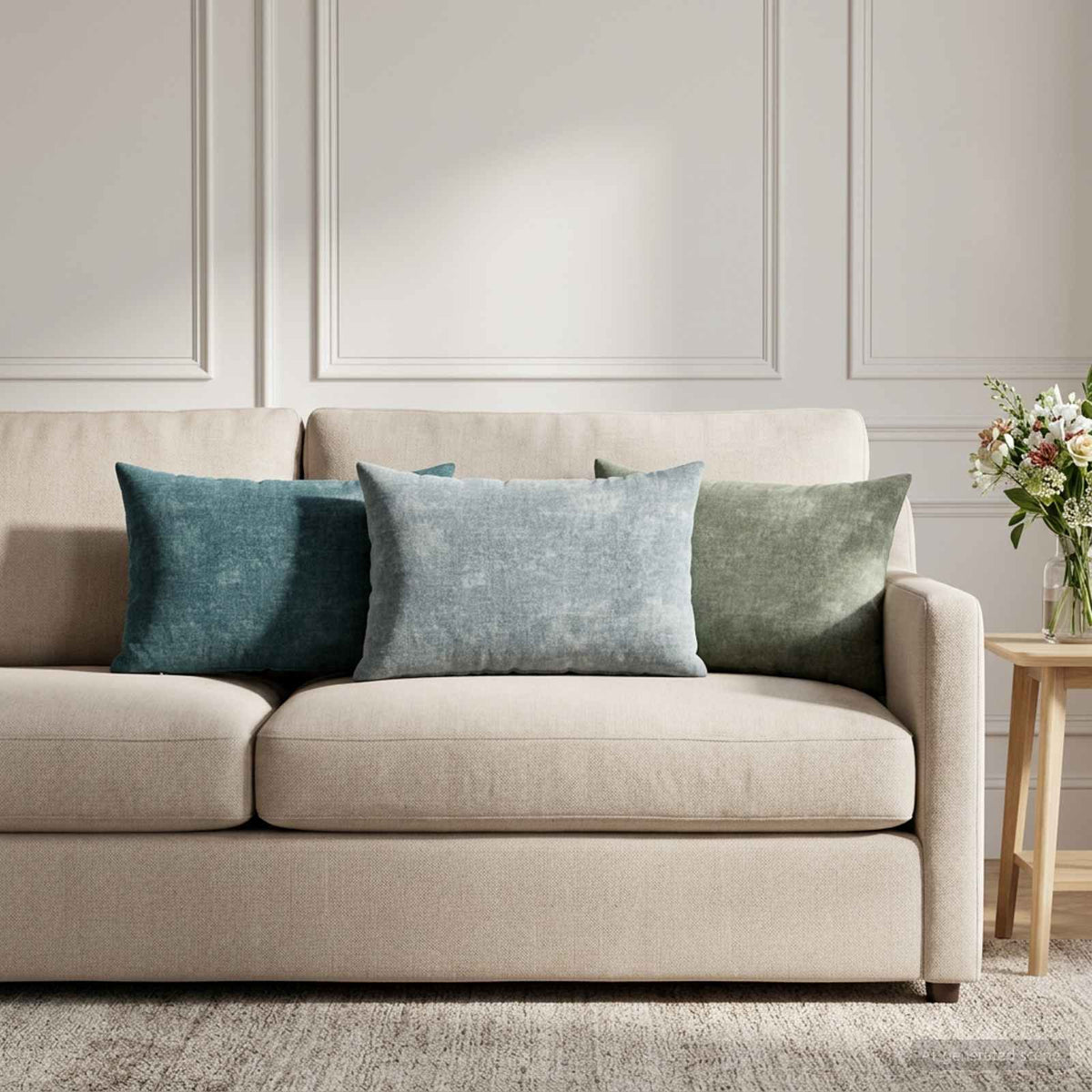 Cushion with Pillow HEERLEN 6 pcs Light Blue Chenille Fabric