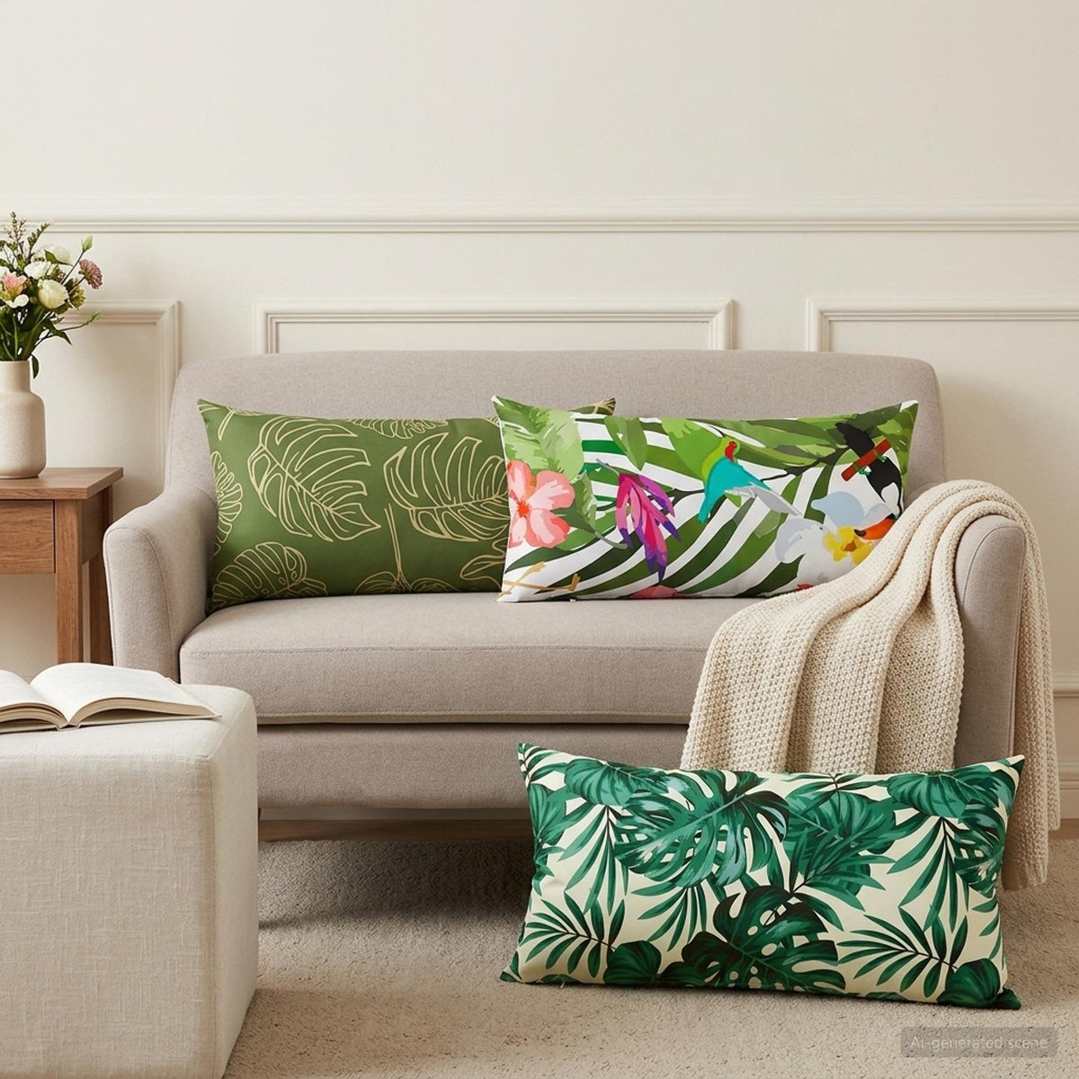 Cushion with Pillow HEERLEN 6 pcs Leaf Design Polyester