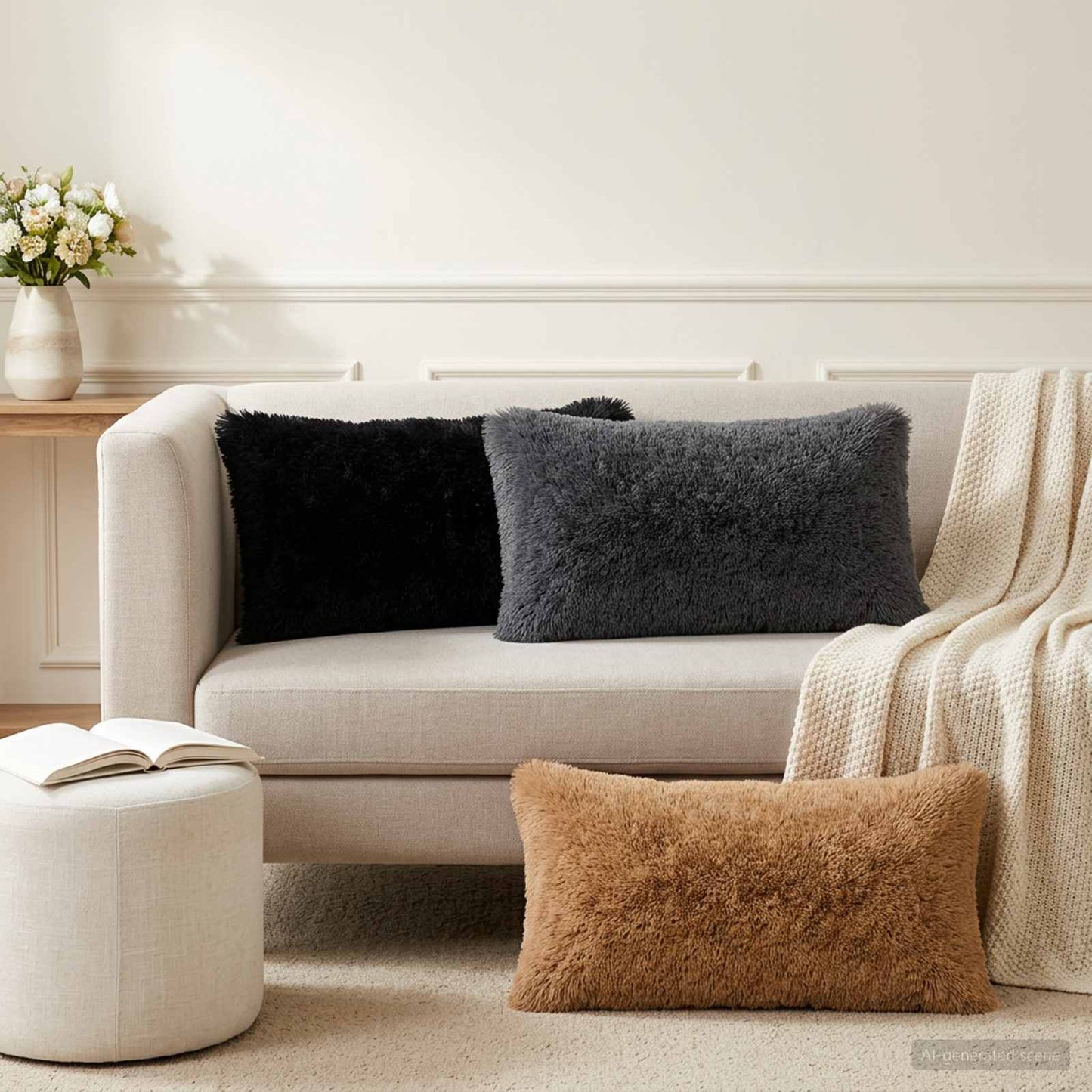 Cushion with Pillow HEERLEN 6 pcs Taupe PV Fleece