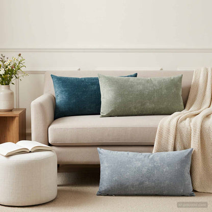 Throw Pillow 6 pcs HEERLEN Blue 40 x 80 cm Chenille Fabric