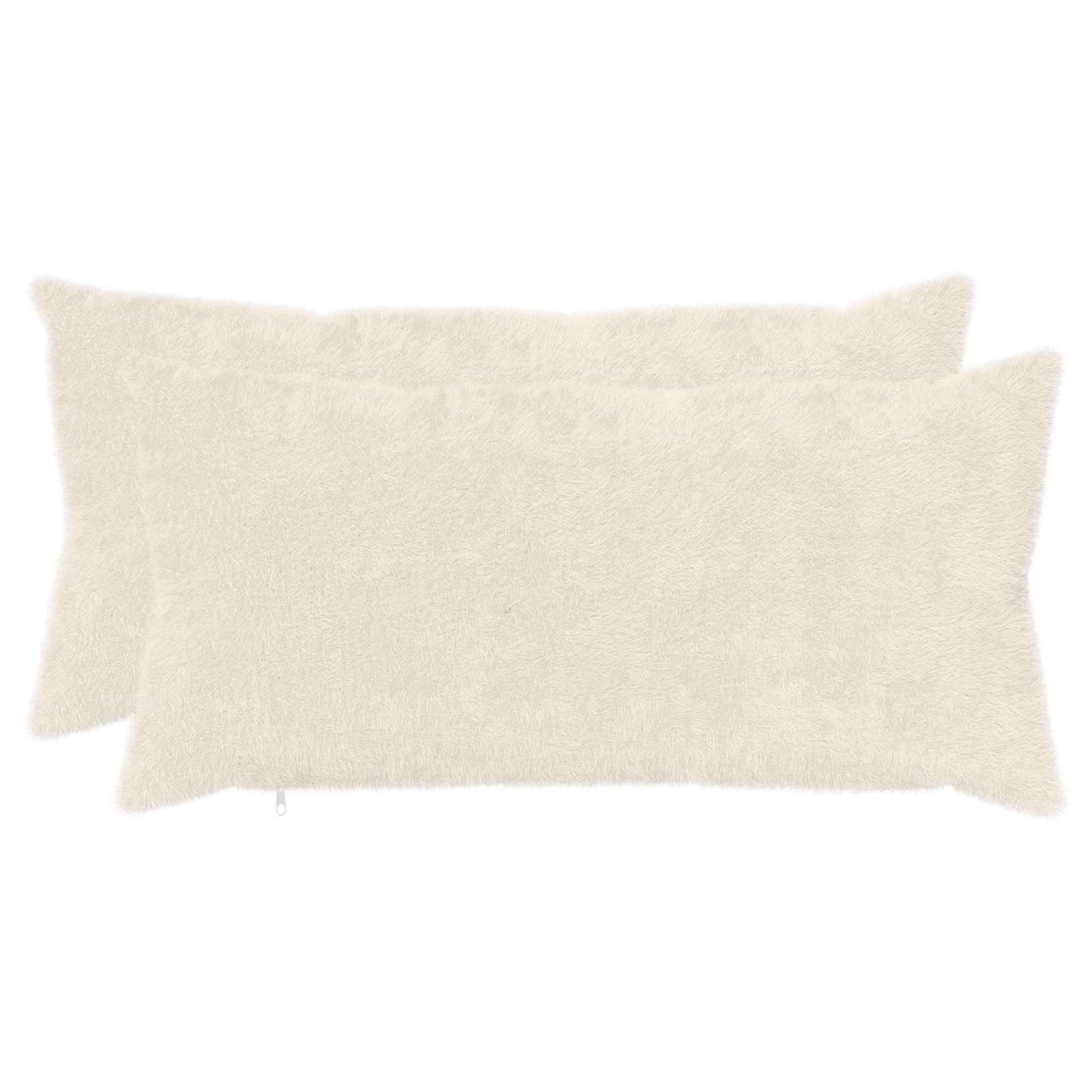 Cushion Cover 2 pcs HEERLEN White 40 x 80 cm Faux Rabbit Fur