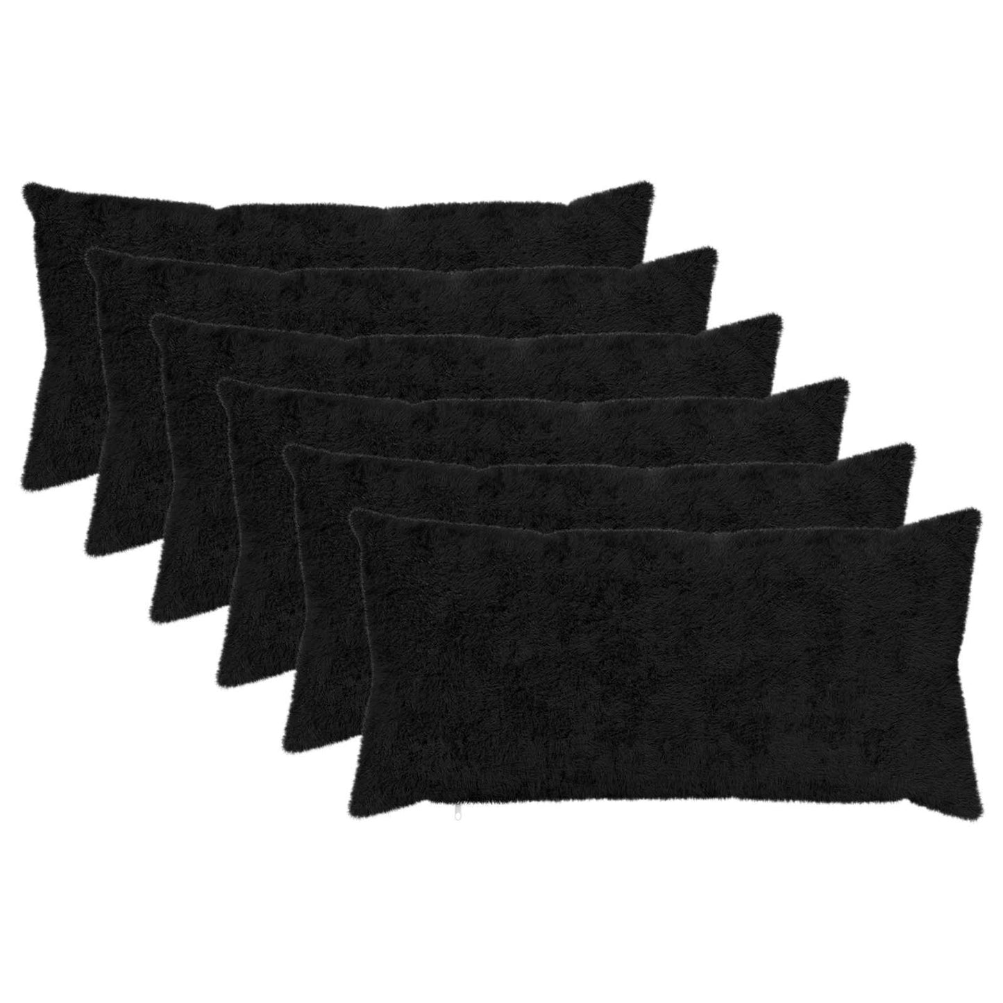 Cushion Cover 6 pcs HEERLEN Black 40 x 80 cm Faux Rabbit Fur