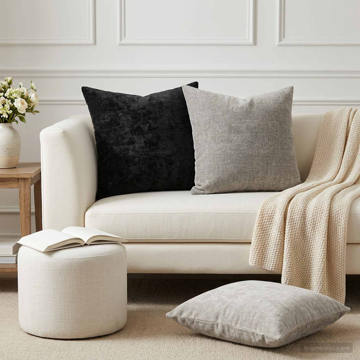 Cushion with Pillow HEERLEN 12 pcs Anthracite Chenille Fabric