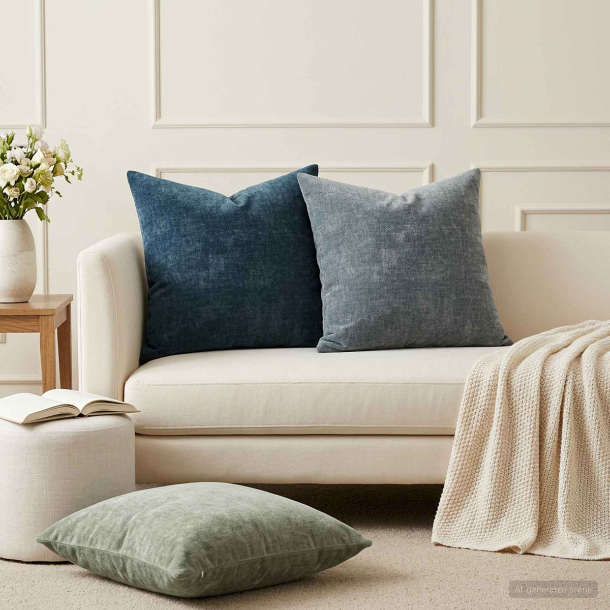 Cushion with Pillow HEERLEN 12 pcs Green Chenille Fabric