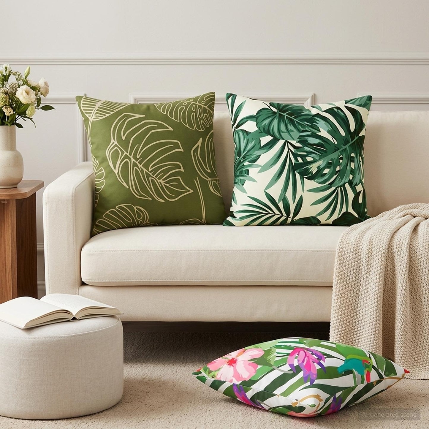 Cushion Cover 12 pcs HEERLEN Leaf Pattern 45 x 45 cm Polyester
