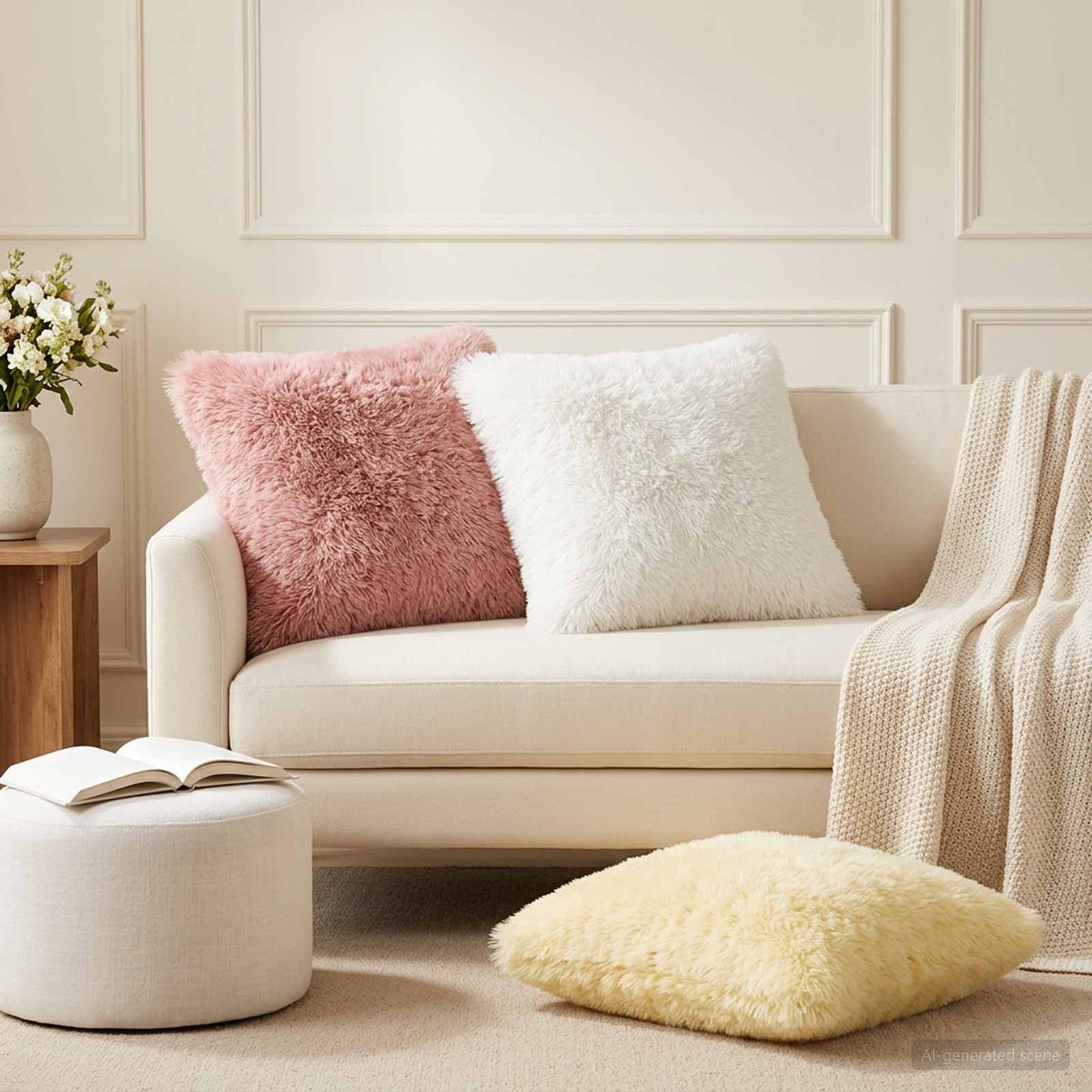 Cushion Cover 12 pcs HEERLEN White 50 x 50 cm PV Fleece