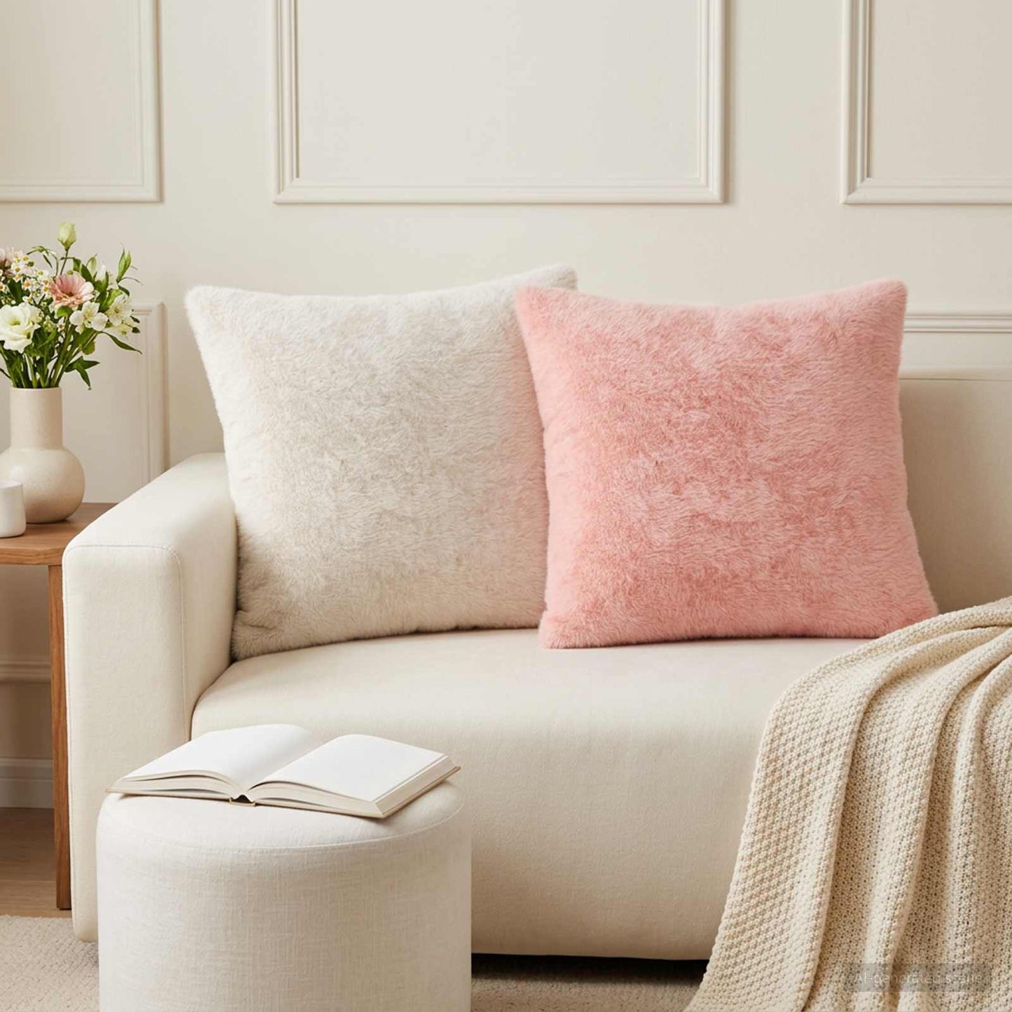 Cushion Cover 12 pcs HEERLEN White 45 x 45 cm Faux Rabbit Fur
