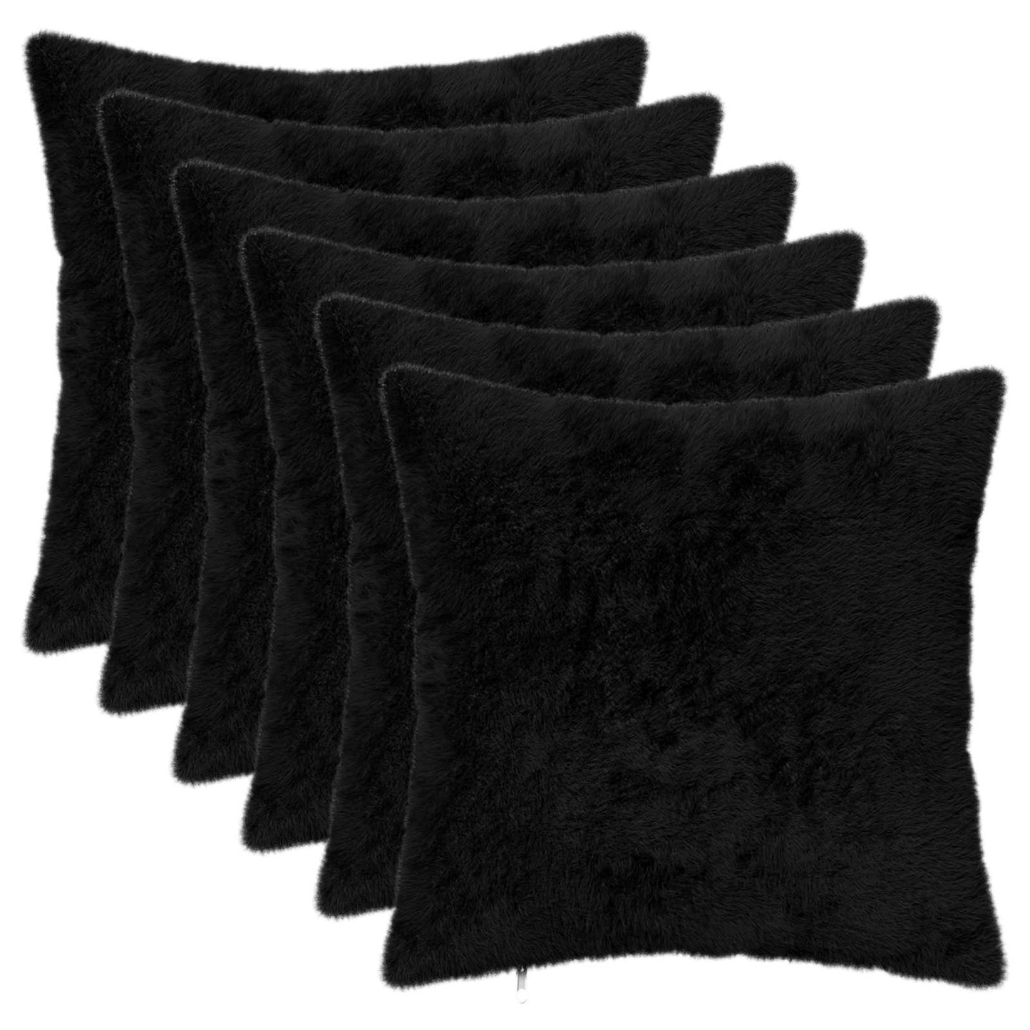 Cushion Cover 6 pcs HEERLEN Black 45 x 45 cm Faux Rabbit Fur