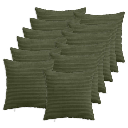 Cushion Cover 12 pcs HEERLEN Green 50 x 50 cm Corduroy