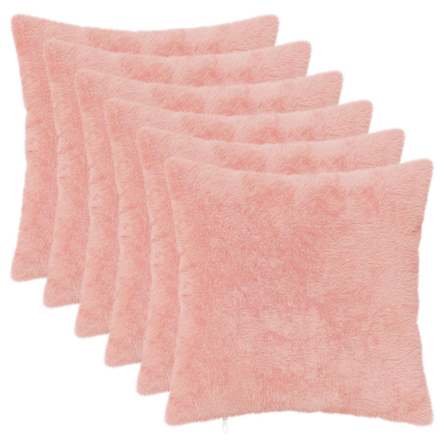 Cushion Cover 6 pcs HEERLEN Pink 50 x 50 cm Faux Rabbit Fur