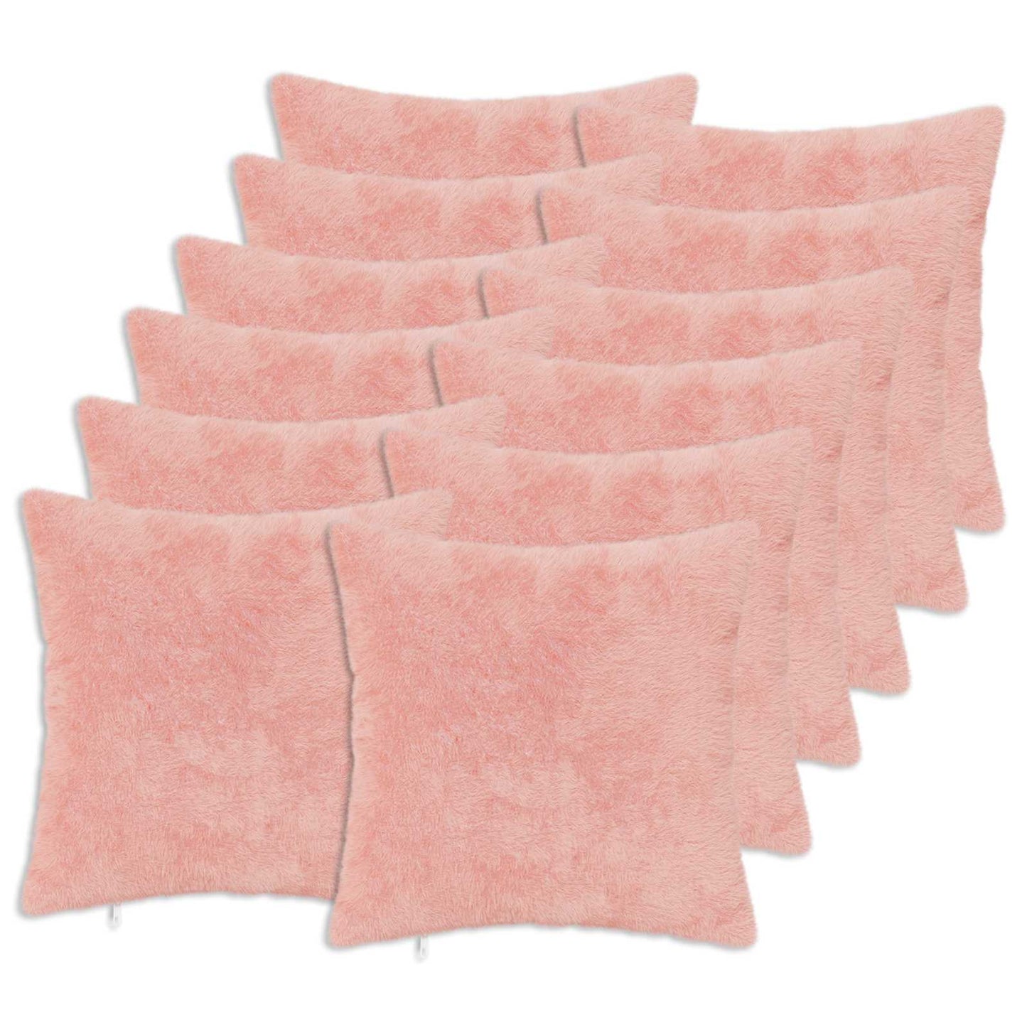 Cushion Cover 12 pcs HEERLEN Pink 50 x 50 cm Faux Rabbit Fur
