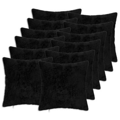 Cushion Cover 12 pcs HEERLEN Black 50 x 50 cm Faux Rabbit Fur