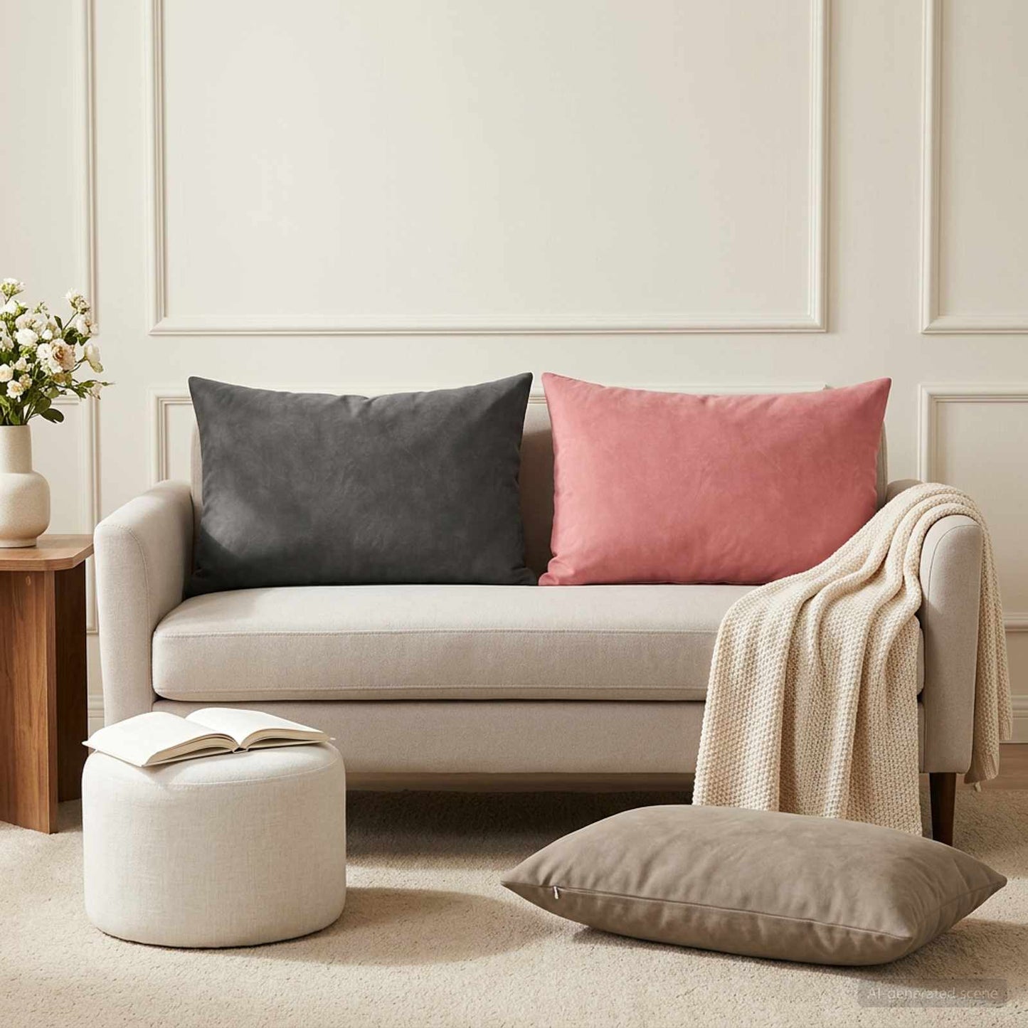 Cushion with Pillow HEERLEN 2 pcs Dark Grey Velvet