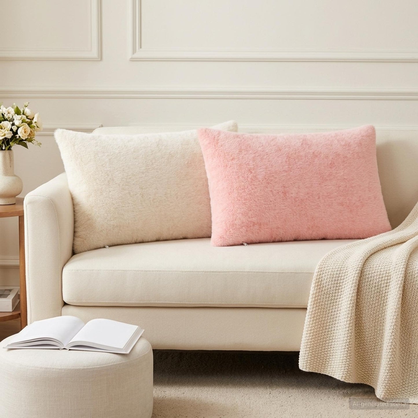 Cushion Cover 6 pcs HEERLEN Pink 50 x 75 cm Faux Rabbit Fur