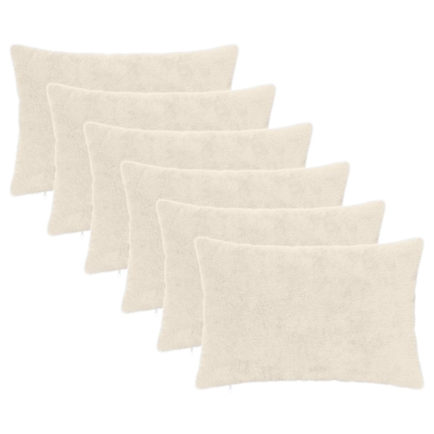 Cushion Cover 6 pcs HEERLEN White 50 x 70 cm Faux Rabbit Fur