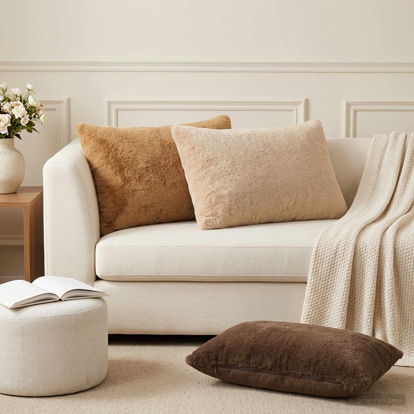 Cushion Cover 6 pcs HEERLEN Cream 50 x 70 cm Faux Rabbit Fur