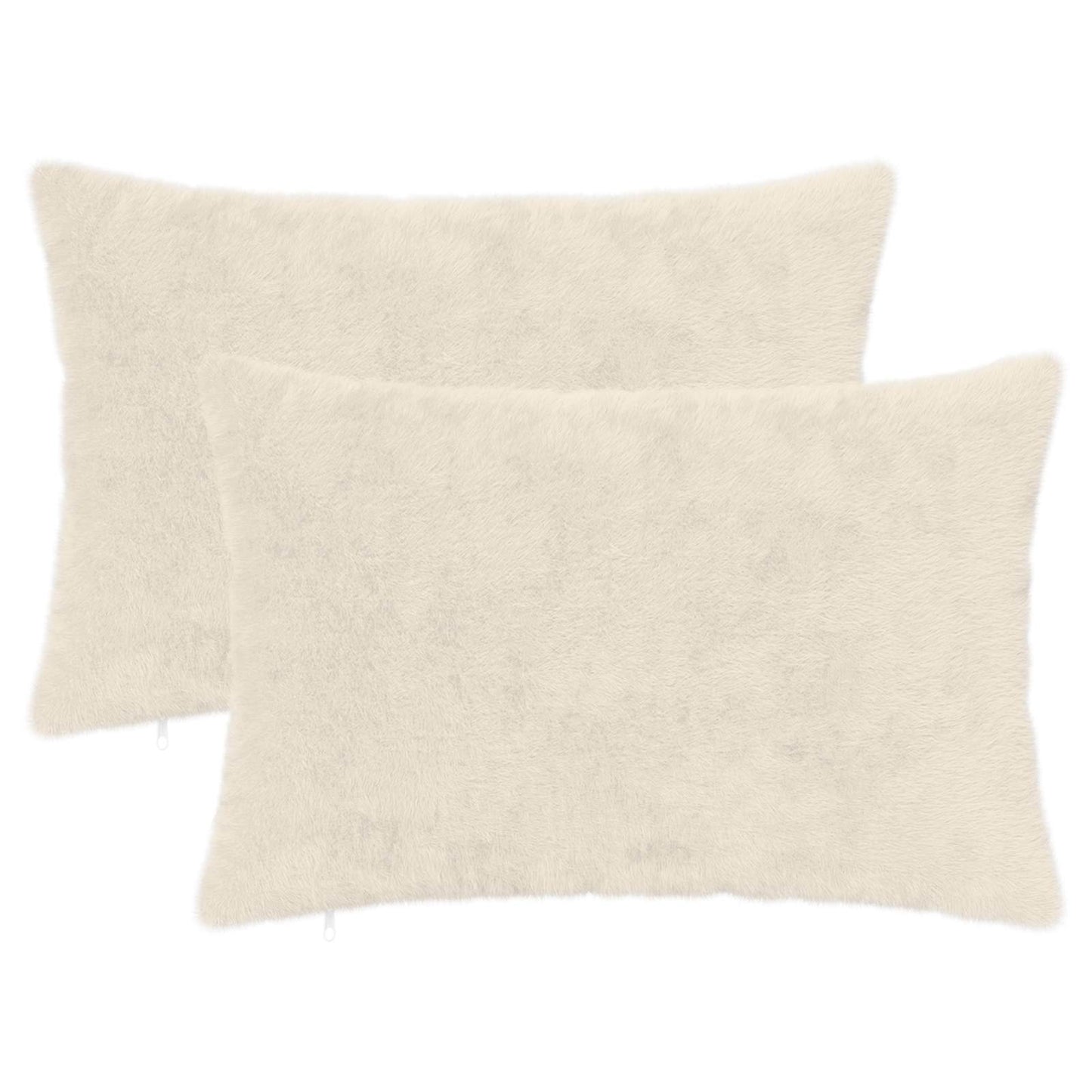 Cushion Cover 2 pcs HEERLEN White 50 x 80 cm Faux Rabbit Fur