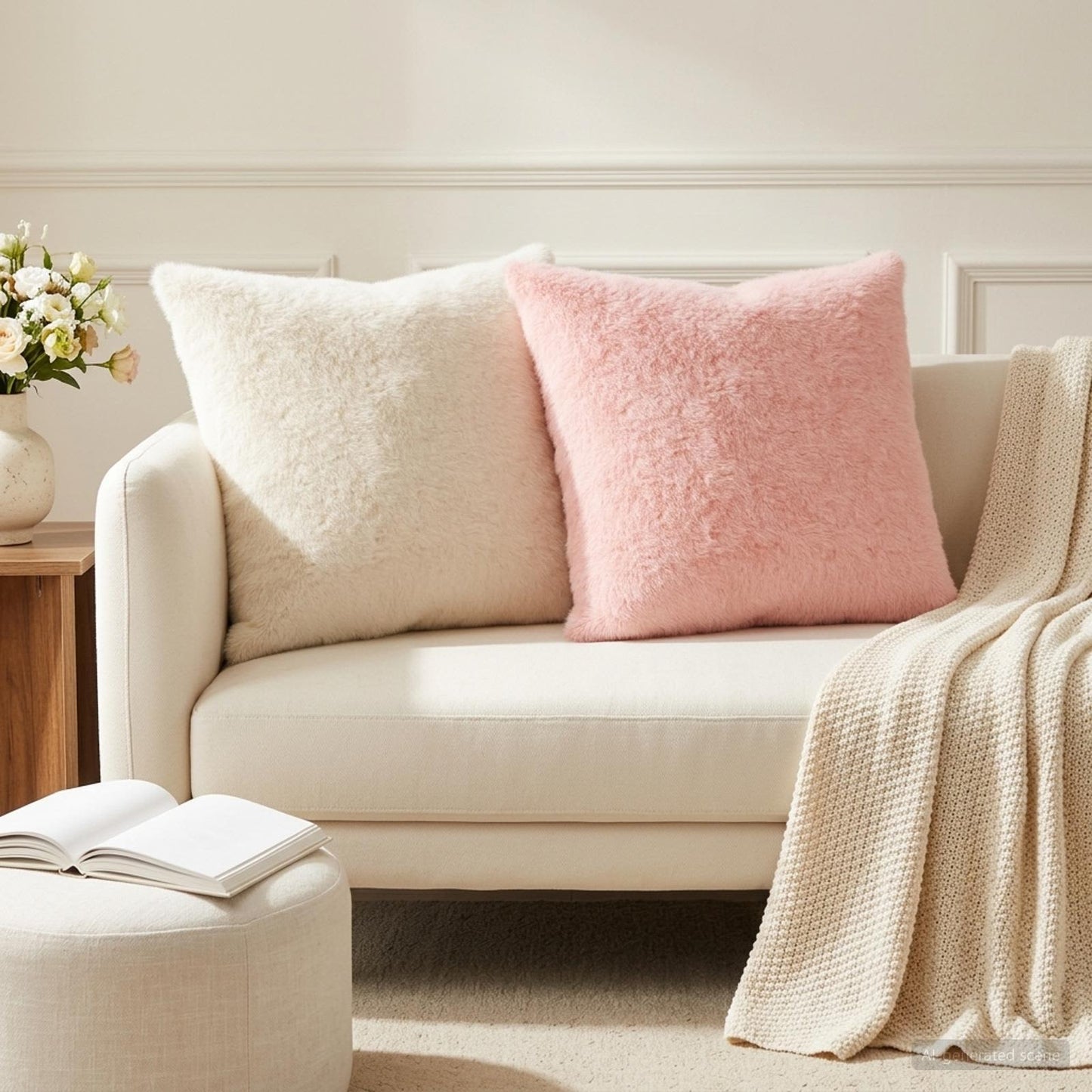 Cushion Cover 6 pcs HEERLEN White 55 x 55 cm Faux Rabbit Fur