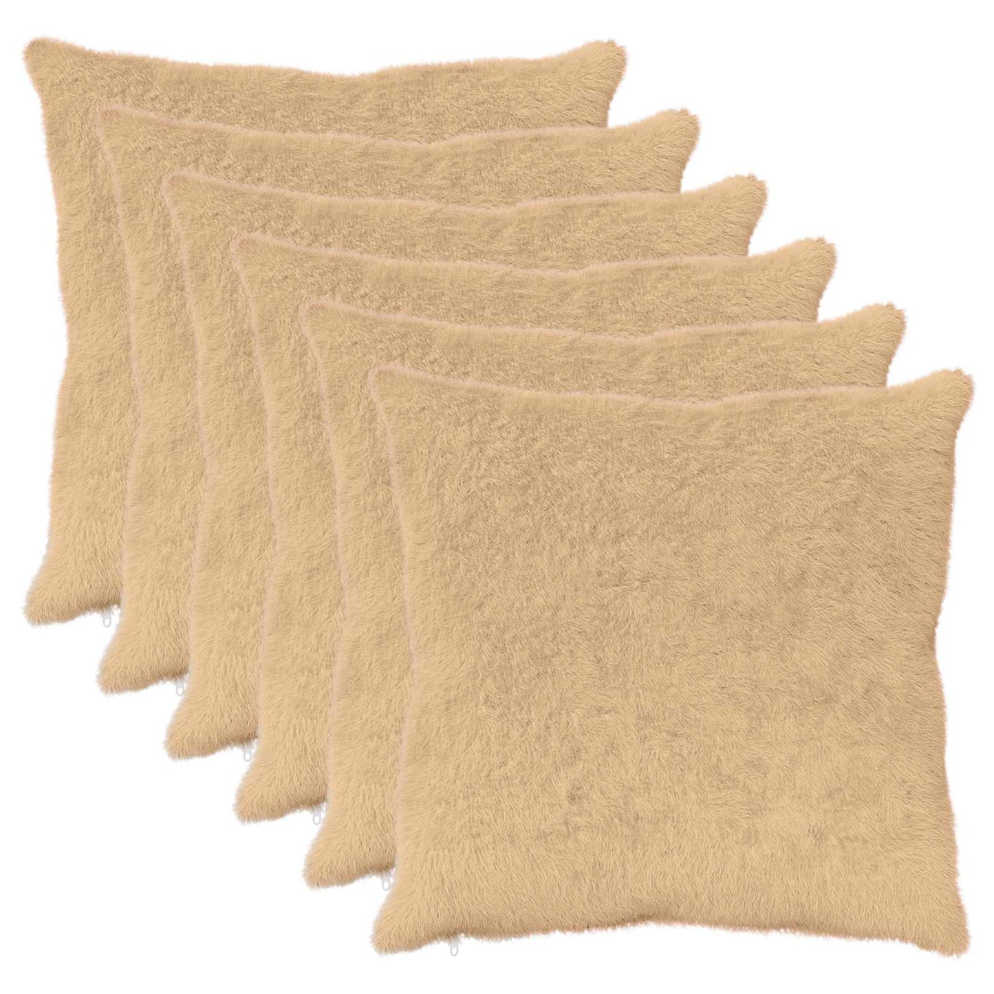 Cushion Cover 6 pcs HEERLEN Cream 55 x 55 cm Faux Rabbit Fur