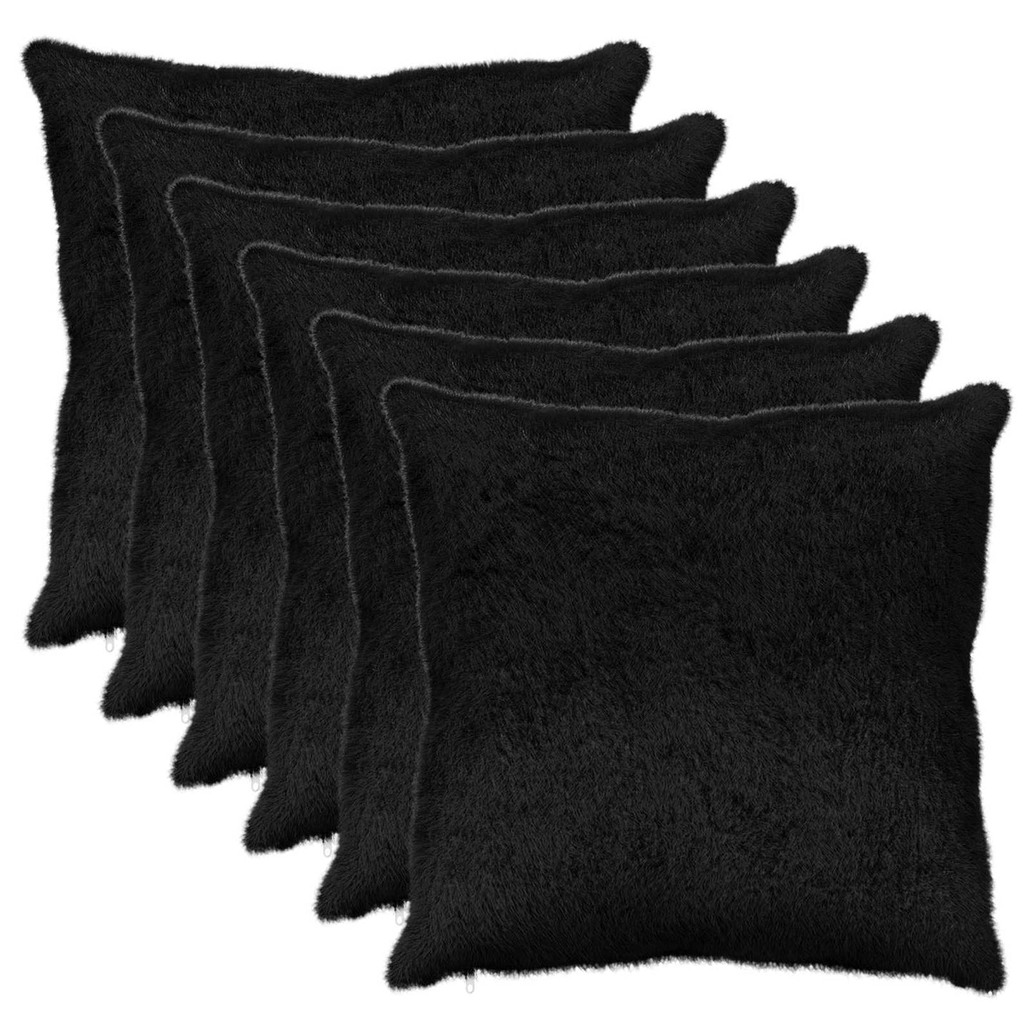 Cushion Cover 6 pcs HEERLEN Black 60 x 60 cm Faux Rabbit Fur