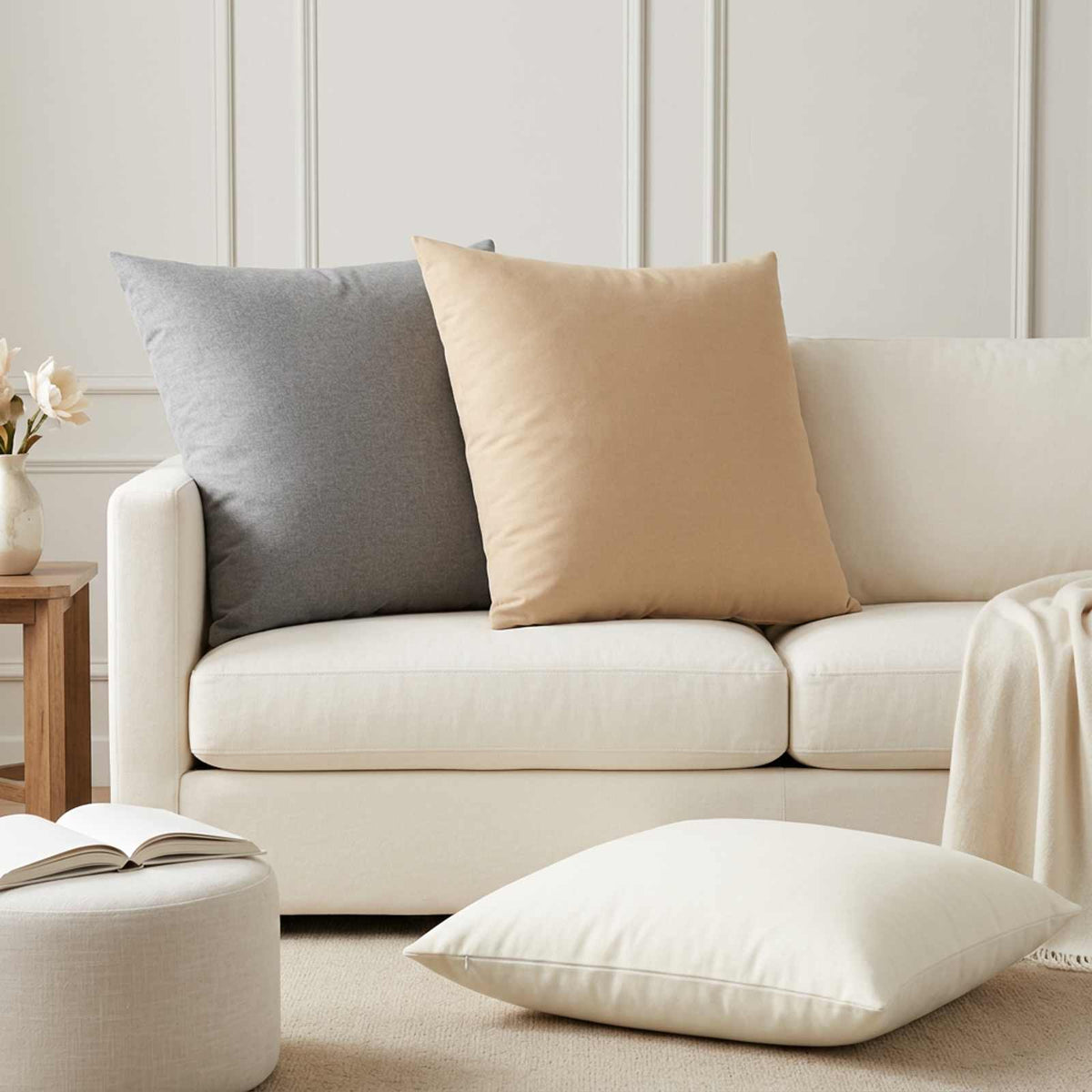 Cushion with Pillow HEERLEN 2 pcs Cloud Grey Fabric
