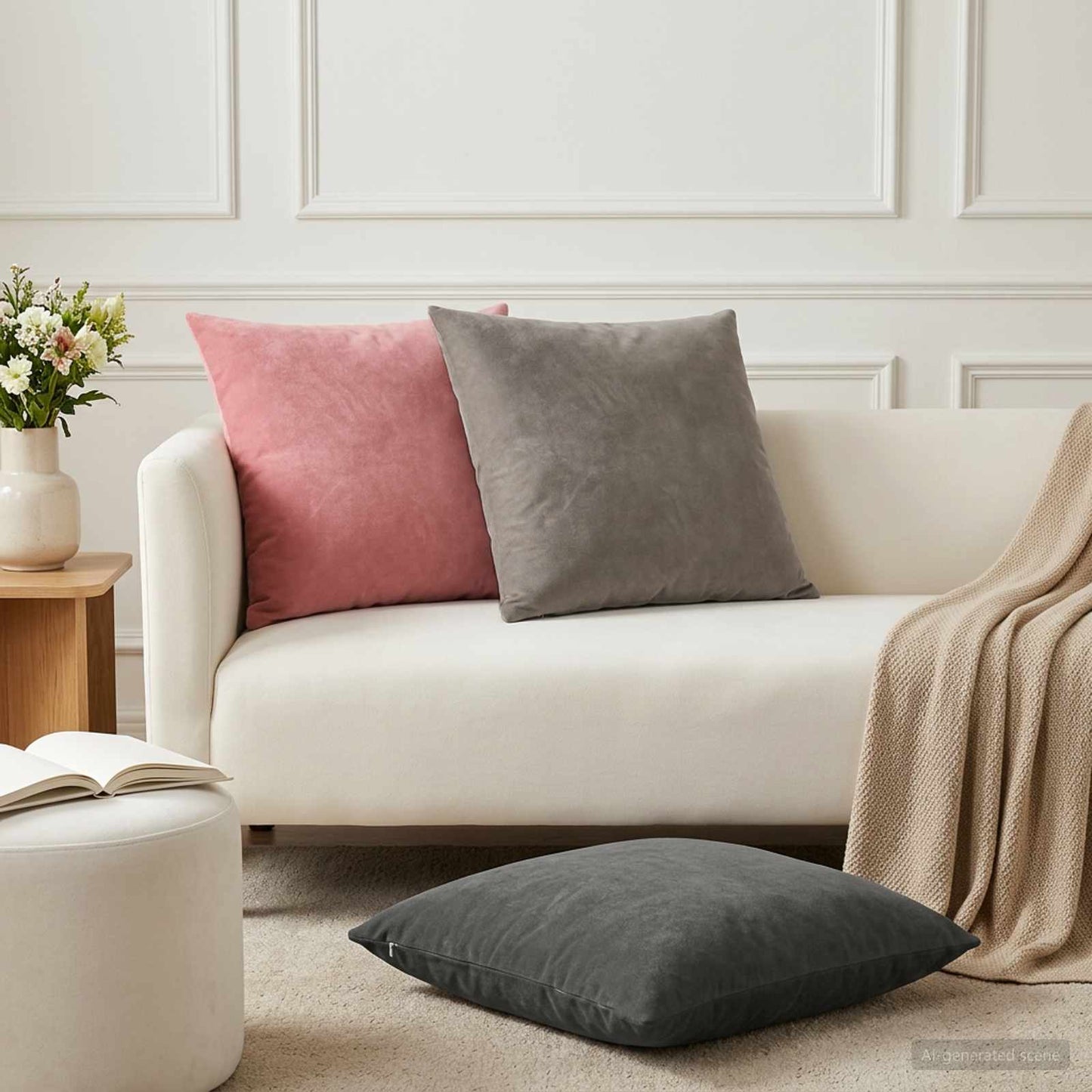 Cushion Cover 2 pcs HEERLEN Light Grey 65 x 65 cm Velvet