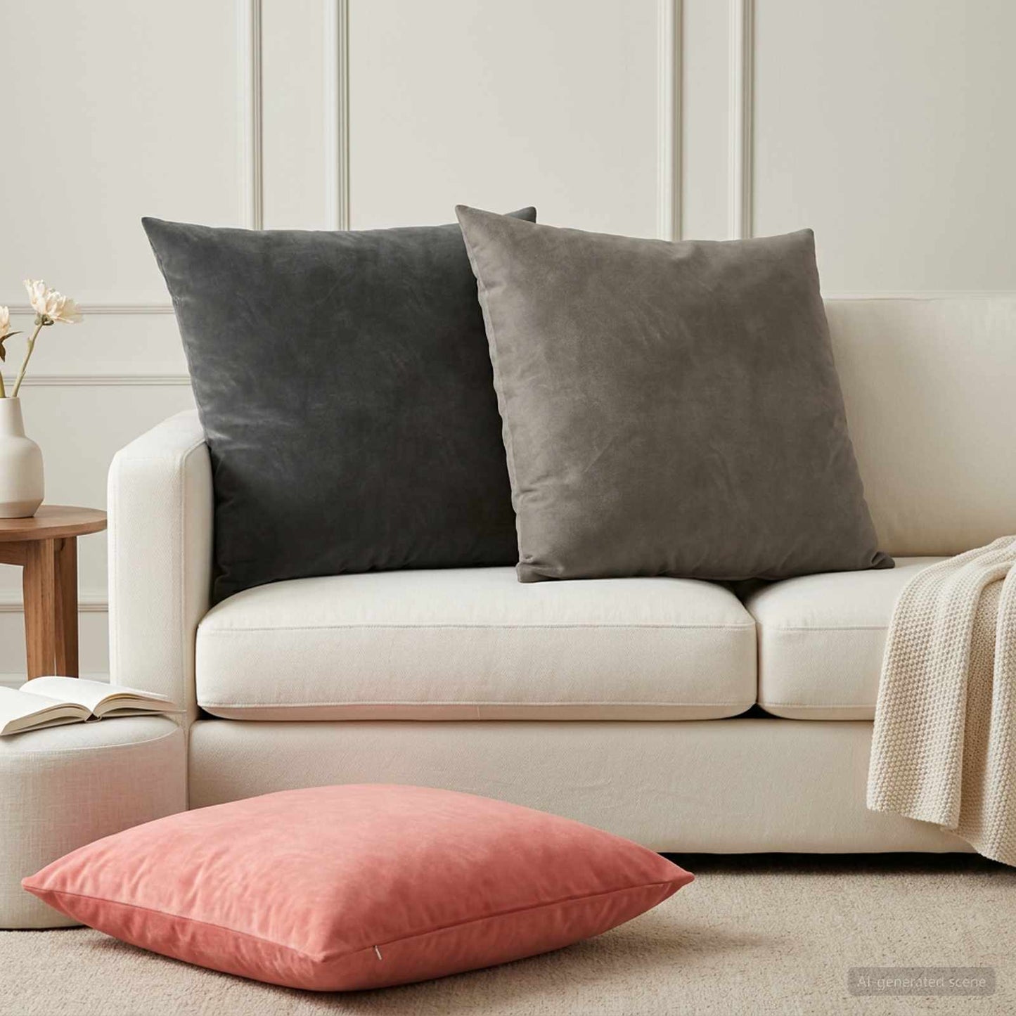 Cushion with Pillow HEERLEN 2 pcs Dark Grey Velvet