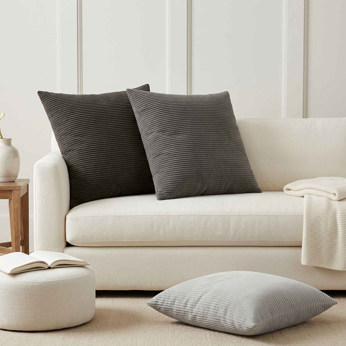 Cushion Cover 6 pcs HEERLEN Light Grey 80 x 80 cm Corduroy