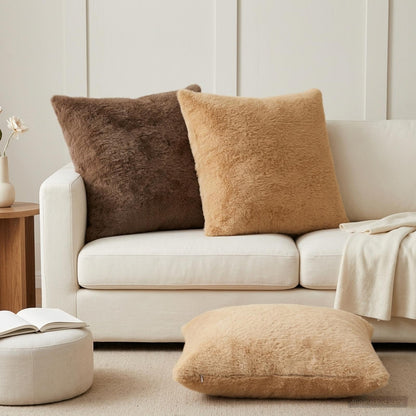 Cushion Cover 6 pcs HEERLEN Cream 70 x 70 cm Faux Rabbit Fur