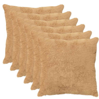 Cushion Cover 6 pcs HEERLEN Taupe 65 x 65 cm Faux Rabbit Fur