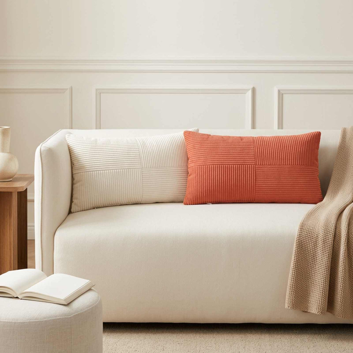 Cushion Cover 12 pcs ALMELO Cream 40 x 80 cm Corduroy