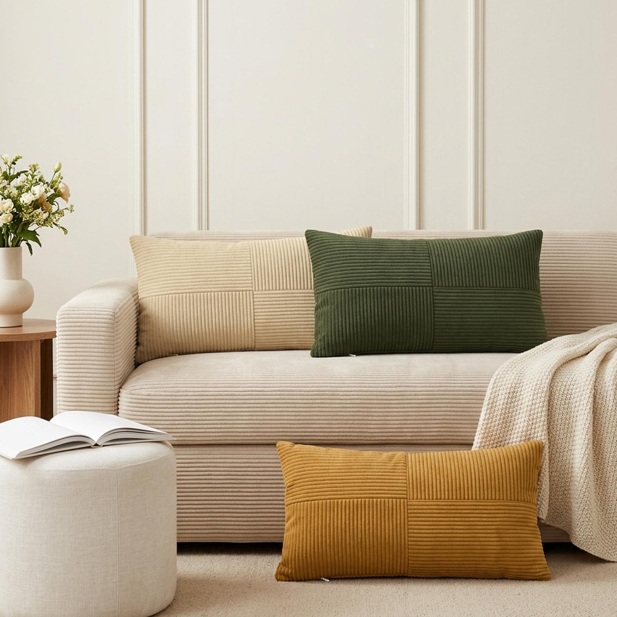 Cushion Cover 12 pcs ALMELO Green 40 x 80 cm Corduroy