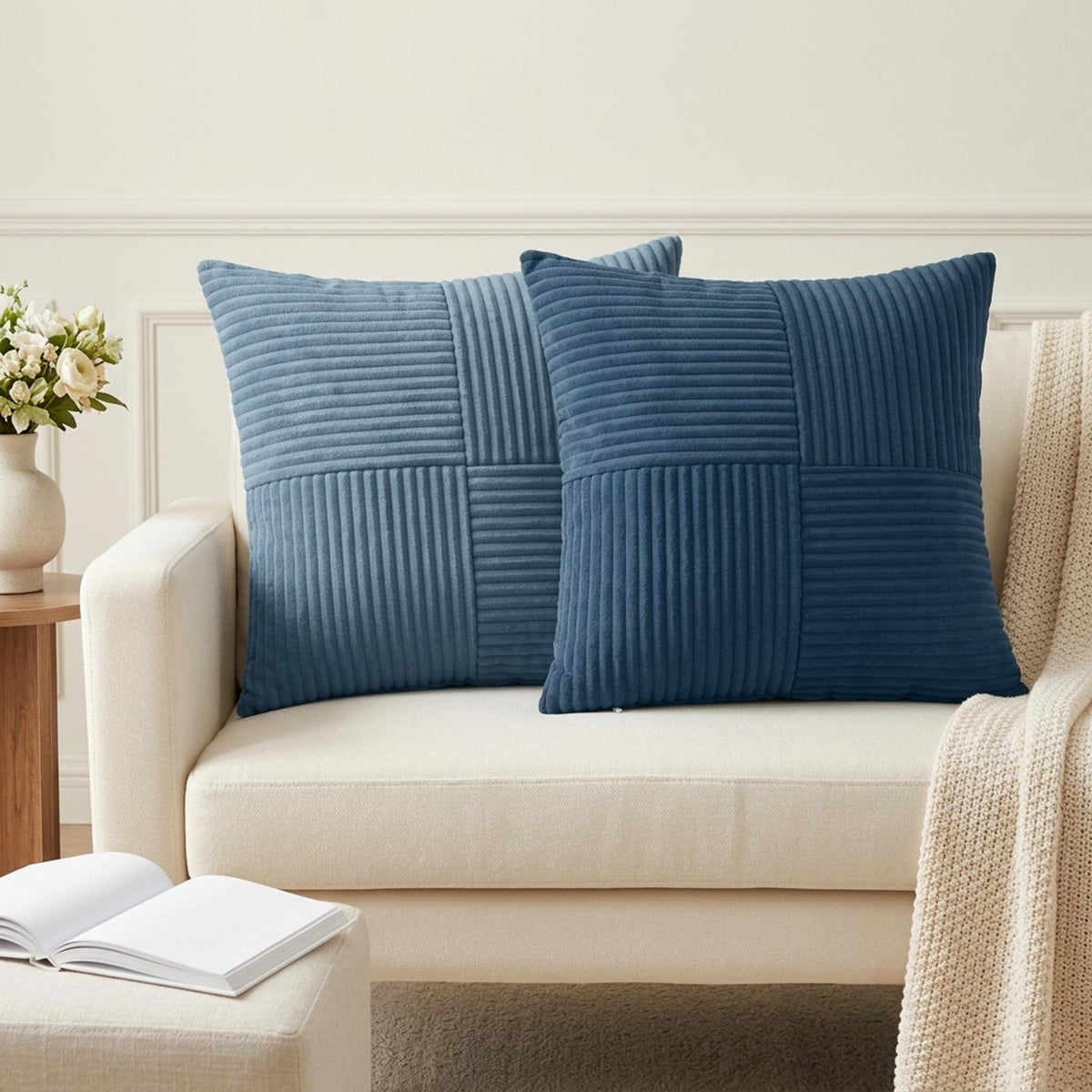 Cushion Cover 12 pcs ALMELO Navy Blue 50 x 50 cm Corduroy